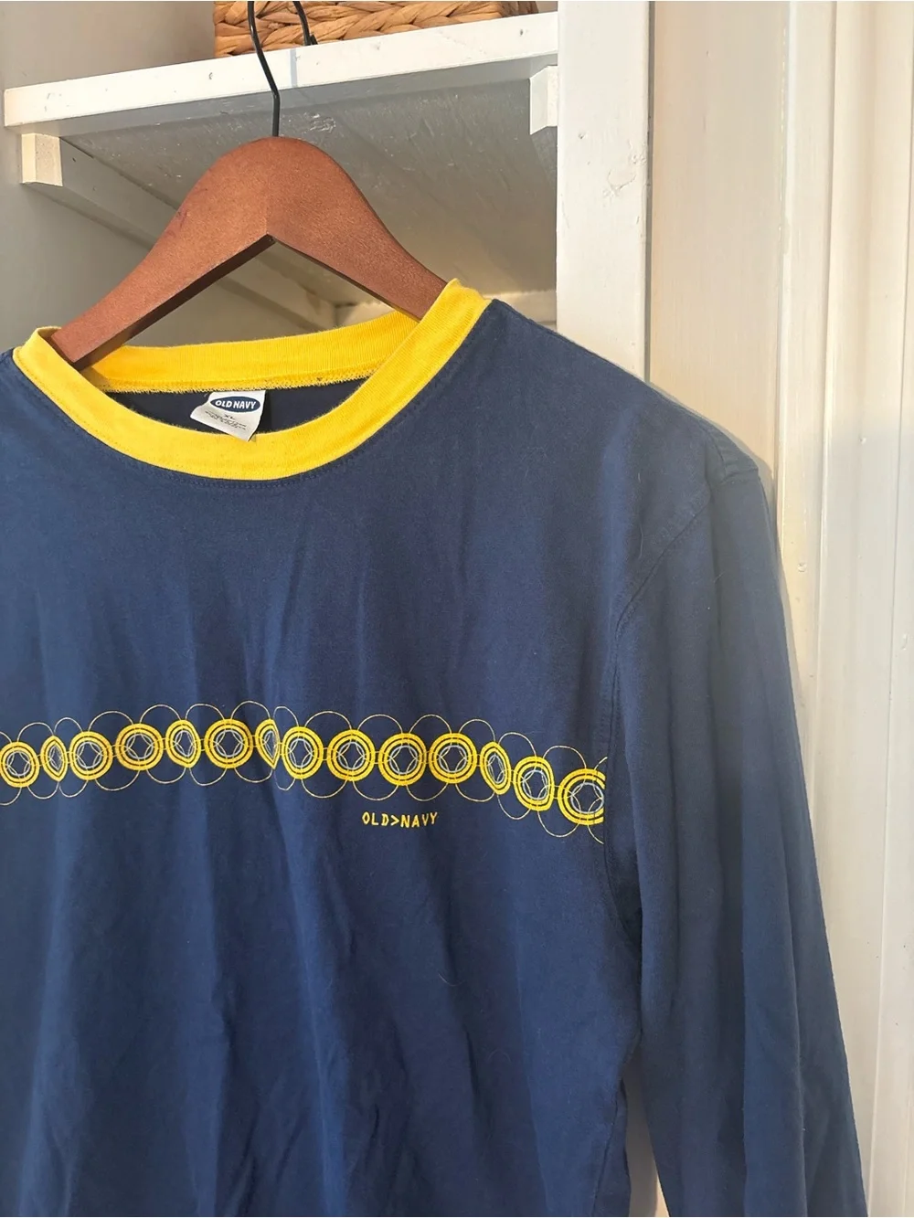 Old Navy Navy and Yellow Long-Sleeve Kids Tee